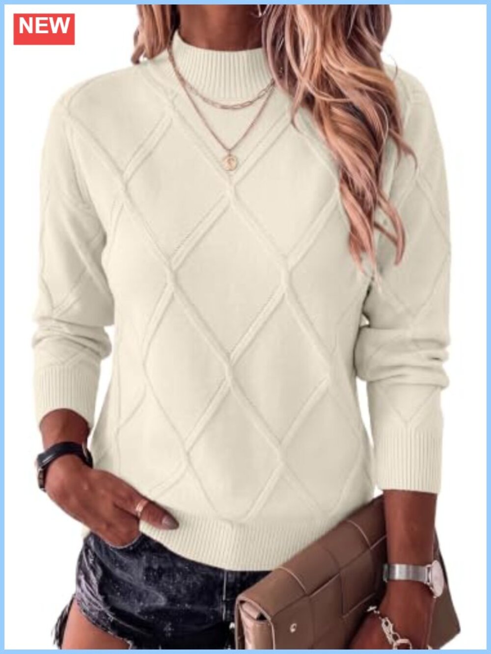 Cable Knit Crew Neck Pullover Sweater Lightweight Long Sleeve Fall Winter Top